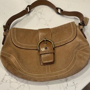 Vintage Coach Brown Suede Shoulder Bag with Buckle